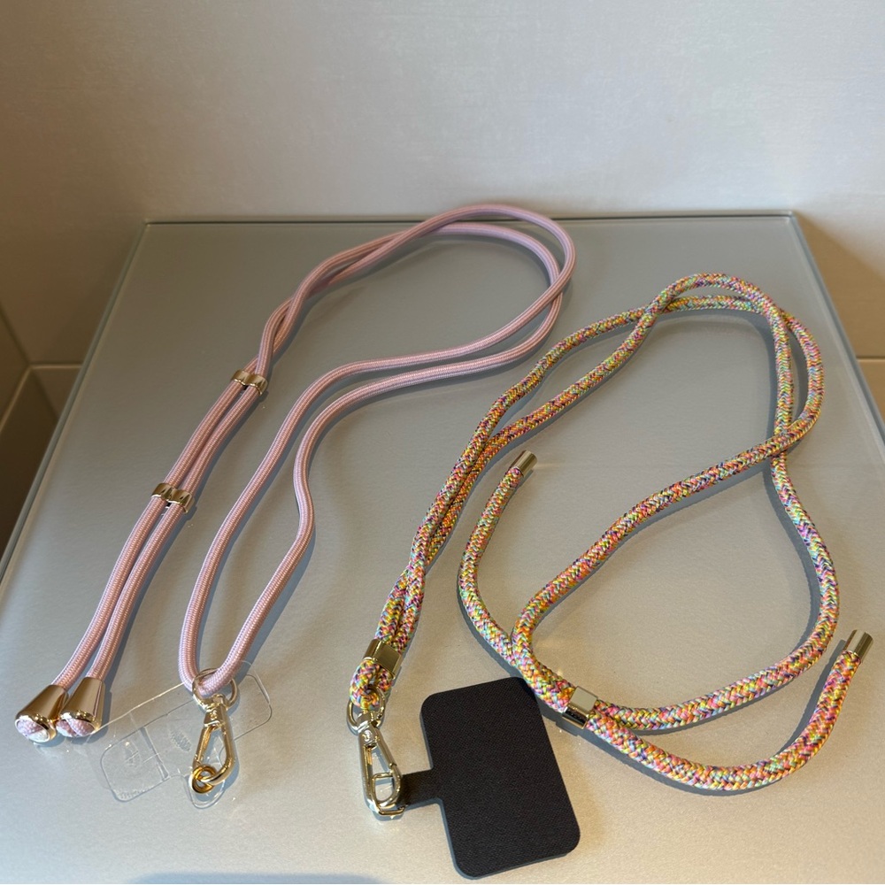 EUC Cell Phone lanyards - Lavender and rainbow multi.  Gold hardware. Adjustable